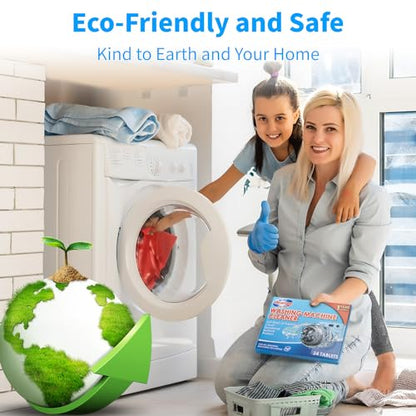 Washing Machine Cleaner Tablets - 24 Pack for Year-Round Deep Clean of Washer Machine, Suitable for HE, Top Load & Front Load Washer Cleaner, Grime & Build-Up, Septic Safe,Eco-Friendly