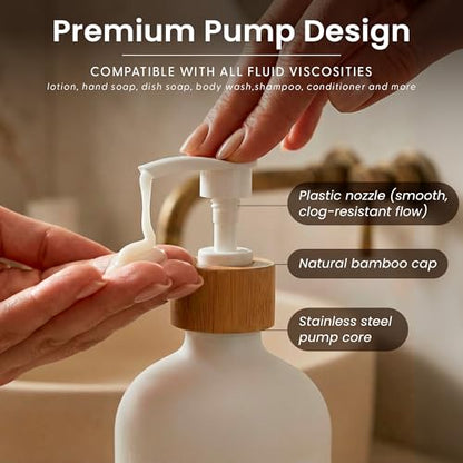 MaisoNovo Glass Hand Soap Dispenser | Dish Soap Dispenser for Kitchen | 16.9oz White Bottles with White Bamboo Pump | Bathroom Lotion Dispenser - color: Single White Bottle/White Bamboo Pump