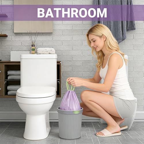 Drawstring Trash Bag 100PCS, Leakproof Small Trash Bags, Unscented Small Garbage Bags, 15 Liter Mini Wastebasket can Liners for Office Bedroom Bathroom, Purple - color: 100Purple