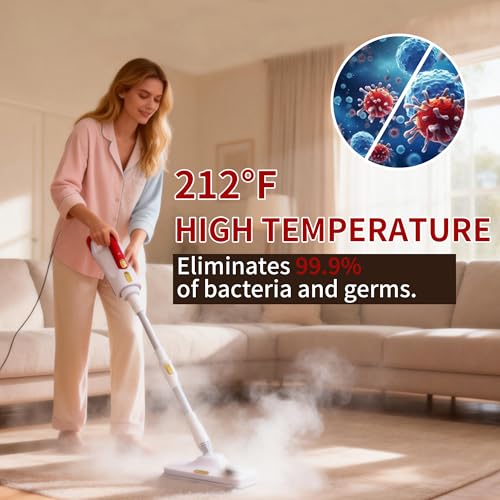 Steam Mop and Multifunctional Steam Cleaner | 1500W, 300ml Tank, 3-Level Control, Mop Head Glass Brush Curved Nozzle, For Floor Carpet Tile