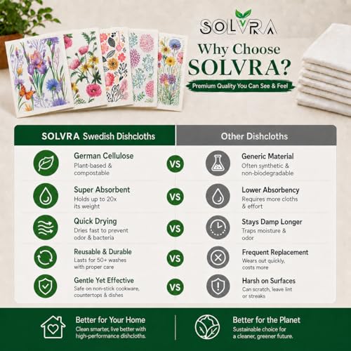 10 PCS Flower Print Swedish Dishcloths for Kitchen 100% Biodegradable, Reusable Cellulose Sponge Cloths Ultra Absorbent, Eco Friendly Cleaning Towels Dishcloths for Washing Dishes & General Cleaning - color: 10 Pcs-flowers Print