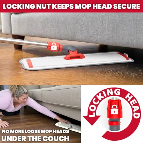 Aluminum Alloy Flat Mop System for Floor Cleaning, 62" Stainless Steel Handle, 4 Reusable Machine Washable Mop Pads for Wet & Dry Mopping on Hardwood, Laminate, Vinyl & Tile Floors