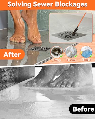 32 Inch Anti-break Metal Drain Snake, Hair Clog Remover, Cleaner Tool | Nylon Coating Sink Snake Drain Cleaner Hair Catcher Remover for Shower Bathroom Sink Tub - color: Orange/Black-32inch