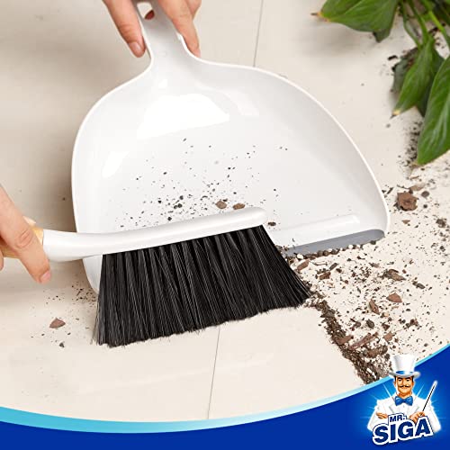 MR.SIGA Dustpan and Brush Set, Portable Cleaning Brush and Dustpan Combo with Bamboo Handle, White, 1 Set - color: White