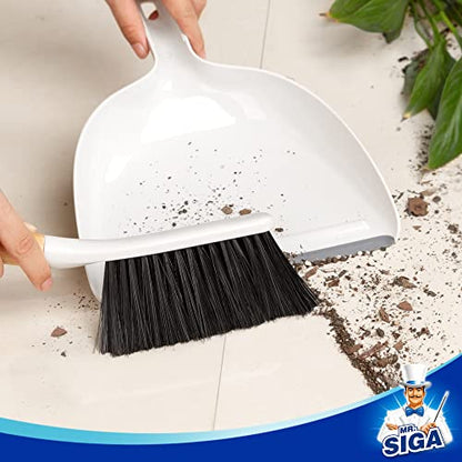 MR.SIGA Dustpan and Brush Set, Portable Cleaning Brush and Dustpan Combo with Bamboo Handle, White, 1 Set - color: White