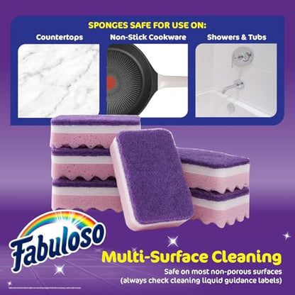Fabuloso Scratch-Free Kitchen Dish Sponges Purple Cellulose Scrubber Sponge Scouring Pad Dishes Pots Pans Counters and Sinks Tough on Messes 4.25 x 2.75 x 1.25 in 6 Count 2 Pack Kitchen Cleaning - color: Purple, size: 6 Count (Pack of 2)