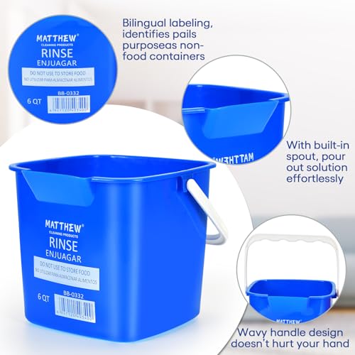 Matthew Red&Green&Blue Detergent and Sanitizing Cleaning Bucket 6 Quart Cleaning Pail,Set of 3 Square Containers,Built-In Spout w/Handle,Wash Rinse Sanitize Handwash Bucket,Incl.3Pcs Microfiber Cloths - color: Red&green&blue, size: 6 Quarts-3Pack