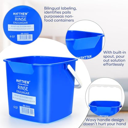 Matthew Red&Green&Blue Detergent and Sanitizing Cleaning Bucket 6 Quart Cleaning Pail,Set of 3 Square Containers,Built-In Spout w/Handle,Wash Rinse Sanitize Handwash Bucket,Incl.3Pcs Microfiber Cloths - color: Red&green&blue, size: 6 Quarts-3Pack