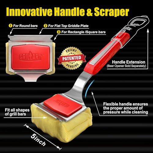 GRILLART Grill Brush Bristle Free. SteamWizards BBQ Replaceable Cleaning Head, Unique Seamless-Fit Scraper Tool for Cast Iron/Stainless-Steel Grates, Safe Barbecue Grill Cleaner-Red - color: Grill Brush & Scraper