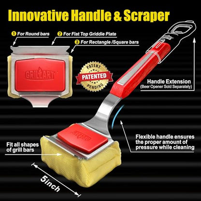 GRILLART Grill Brush Bristle Free. SteamWizards BBQ Replaceable Cleaning Head, Unique Seamless-Fit Scraper Tool for Cast Iron/Stainless-Steel Grates, Safe Barbecue Grill Cleaner-Red - color: Grill Brush & Scraper