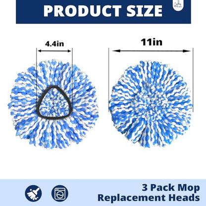 Spin Mop Replacement Head Compatible with RinseClean 2-Tank System, 3 Pack Machine Washable Mop Refills, Removes Dust, Hair & Kitchen Dirt