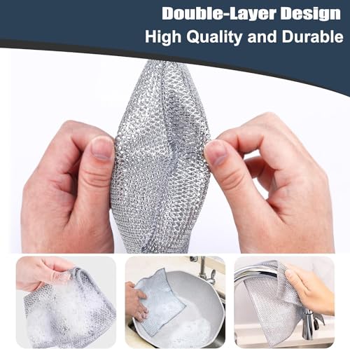 Navona 10 Pcs New Upgrade Steel Wire Dishcloth,Double-Layer Steel Wire Cleaning Cloth,Powerful Cleaning Non-Scratch Wire Dishcloth Rag for Cookware, Sinks, Dishes, Stove Tops - color: 10-pack（double Layer）