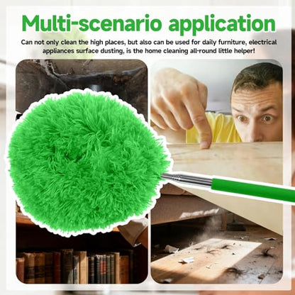 Extendable Microfiber Duster, Telescoping Dusting Brush for Home and Car Cleaning, Adjustable Length, Soft and Flexible - color: Round Green