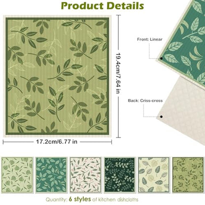 6 Packs Swedish Paper Cloths for Kitchen, Reusable Paper Towels Washable Dish Rags, Highly Absorbent Kitchen Towels Quick Drying Swedish Sponge Cleaning Dish Cloths (Plant Leaves) - color: Plant Leaves