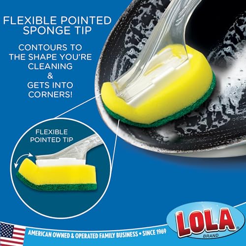 LOLA Soap Dispenser Dish Brush Wand, Absorbent Sponge Scrubber, No Leaking. Clean Dishes, Sinks and Cookware, 1 Brush w/Head - size: 1 Wand / 1 Head