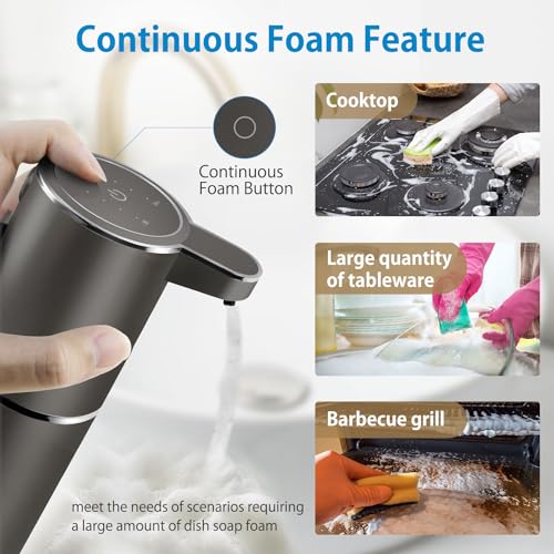Automatic Foaming Soap Dispenser,4-Level Adjustable Foam, Wall Mount, USB Rechargeable,12.8oz/ 380ml,Touchless Hand & Dish Soap Dispenser for Bathroom, Kitchen,Hotel, Restaurant - color: Metallic Grey Black, style: Foam