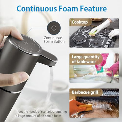 Automatic Foaming Soap Dispenser,4-Level Adjustable Foam, Wall Mount, USB Rechargeable,12.8oz/ 380ml,Touchless Hand & Dish Soap Dispenser for Bathroom, Kitchen,Hotel, Restaurant - color: Metallic Grey Black, style: Foam