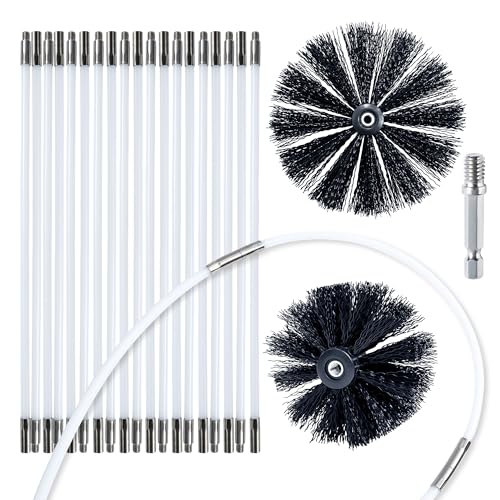 HOKLNUSE Dryer Vent Cleaner Kit Chimney Sweep Cleaning Tools Pellet Stove Cleaner Kit Air Dryer Duct Fireplace Brushes for Easy Lint Cleaning with 4" and 6" Brush Heads (Heavy Duty, 25Feet) - color: Heavy Duty, size: 25Feet
