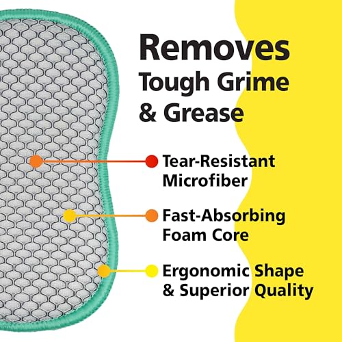 Soft-Scrub by Tuff-Scrub Scrub-N-Wipe Pad, Large, 6-Pack, Microfiber, Multi-Surface, Non-Scratch, Dual-Sided, Scrubber for Dishes, Sinks, Non-Stick Cookware, Machine Washable, Kitchen Sponge