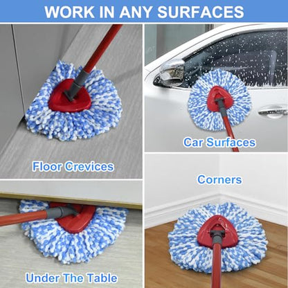 Spin Mop Replace Head, Base, Scrubber, Mop Handle for OCedar RinseClean 2-Tank System, Include 2 Microfiber Mop Refills, 1 Mop Handle, 1 Base and 1 Scrub Brush for Dry Wet Use Floor Deep Cleaning - color: 2 Blue Heads + 1 Set Mop Handle + 1 Base + 2 Brush