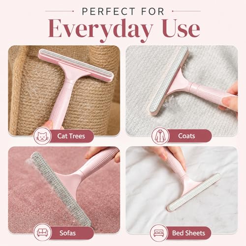2 Pack Portable Pet Dogs Cats Hair Remover Lint Removal Shaver Tool Fur Scraper Carpet Rake for Couch Furniture Car Mats Fabric Sofa Clothes Bedding Pink - color: Pink