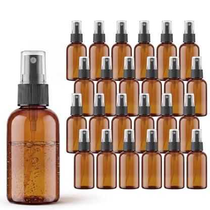 2 oz Amber Small Spray Bottle, Empty Spray Bottles plastic spray bottles Fine Mist Spray for Hair, Travel, Plants, Cleaning Solutions and Skin Care (24)