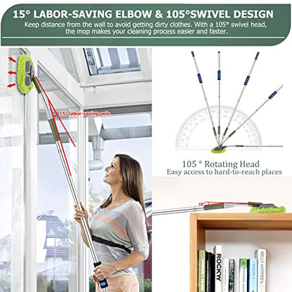 Wall Cleaner, Wall Cleaner Mop Green Mop for Walls Max 66’’ Wall Mop with Long Handle, Ceiling Dust Mop with 15°Labor-Saving Extension Pole, Green Wall Cleaner with Long Handle, Wall Washing Mop