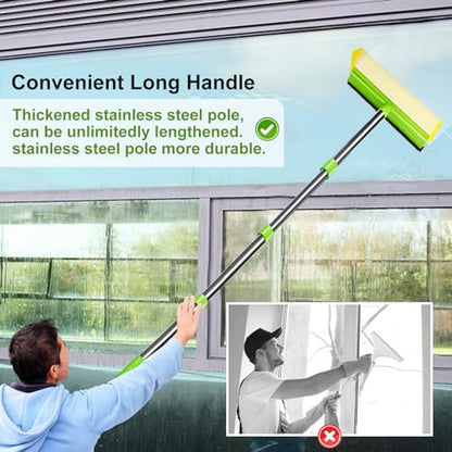 Window Squeegee, Squeegee for Window Cleaning, 2 in 1 Squeegee Window Cleaner with 58'' Long Handle,Window Washing Kit with Extension Pole for Shower, Windshield, Mirror, Gas Station, Glass