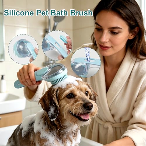 4-in-1 Pet Hair Remover Kit for Cat & Dog Fur Remover for Couch, Carpets & Clothing - Pet Hair Remover Grooming Glove & Pet Bath Scrubber with Shampoo Dispenser