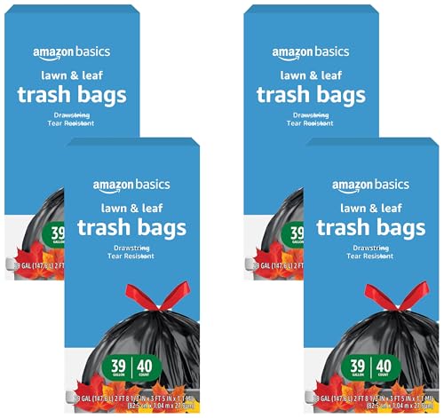 Amazon Basics Lawn & Leaf Drawstring Trash Bags,39 Gallon,40 Count (Pack of 4) - size: 40 Count (Pack of 4)