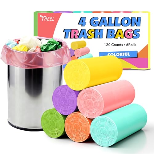 YHEEL Small Trash Bags 4 Gallon: Colored Bathroom Trash Bags Unscented Small Garbage Bags Strong Leak-Proof Trash Liners or Office Bedroom - 120 Counts - color: 4Gal-Color-120pcs