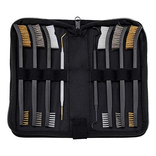 BOOSTEADY Gun Cleaning Brush & Hook Kit in Zippered Organizer Carry Case (8 Pieces) - Double End Brass Steel Nylon Bristle Brushes & Metal Polymer Hooks - color: 6 Brushes+1 Brass Ends Hook+1 Plastic Hook