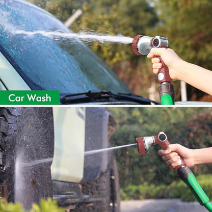 RESTMO Heavy Duty Hose Nozzle, Metal Garden Water Hose Sprayer with 7 Watering Patterns, Thumb Control, On Off Valve, High Pressure Nozzle Sprayer for Watering Plants, Car and Pet Washing, Red - color: Red