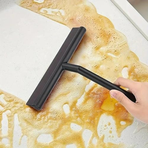 All-Purpose Stainless Steel Shower Squeegee for Bathroom, Kitchen, Shower, Floor Cleaning with Adhesive Hook Sturdy Handle, Professional Cleaners, Window Cleaning for Window Squeegee (Black) - color: Black