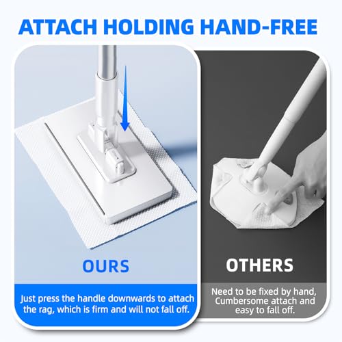 Hands Free Multi Purpose Flat Mop One Click Shark Tooth Grip | Zero-Touch Dirty Cloth Release, 48" Long Handle, Mini Mop Head Grip For Any Cloth, No Bending – Quick Hands-Free Cleaning. - color: 48in Long-handled Mini Mop