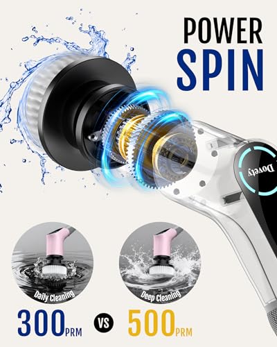 Dovety Electric Spin Scrubber, Shower Scrubber, Power Cleaner Tools with 8 Replaceable Brush Heads, Cleaning Brush with Extension Handle, 2 Adjustable Speeds, 90Mins Work Time for Home Bathtub-Pink - color: Pink