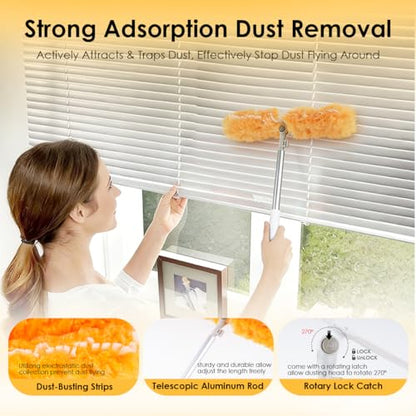 Extendable Duster Kit, 6 ft Telescoping Handle and 12 Disposable Microfiber Refills Pads, Dusters for Cleaning Ceiling Fan, Blind, Wall, Hard-to-Reach Areas