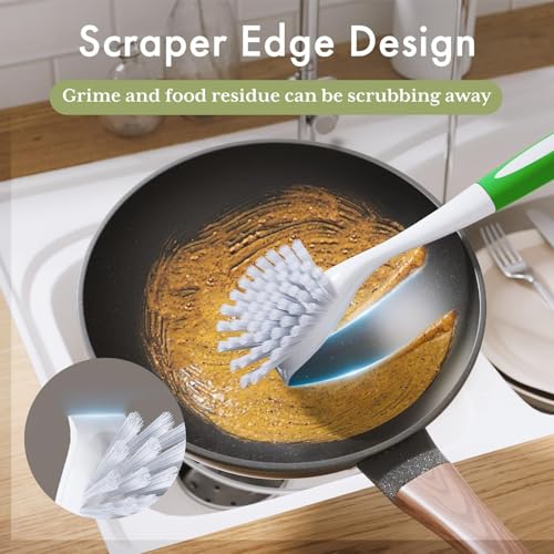 Kitchen Scrub Brush with Handle,2 Pack Kitchen Brush for Cleaning,Dish Scrubber with Stiff Bristles for Sink,Pots,Pans (2, Green) - color: Green