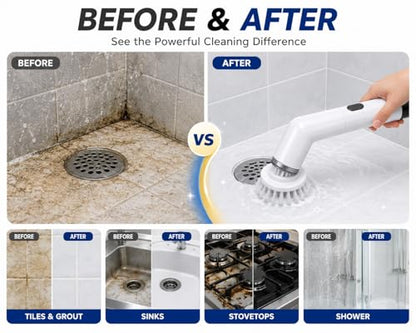 Electric Spin Scrubber Cordless Cleaning Brush, USB Rechargeable Power Scrubber for Bathroom, Kitchen, Tile, Grout, Sink & Shower Cleaning, 4 Replaceable Brush Heads, Portable Handheld Cleaning Tool