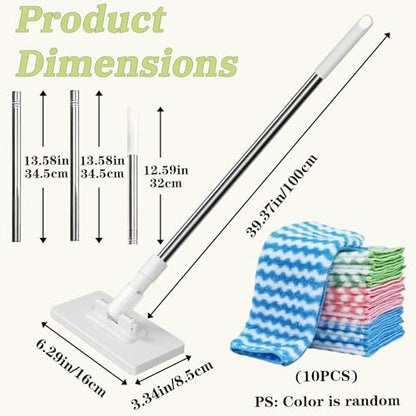 Quick Grip Mini Mop, Zero Touch MiniMop, Disposable Clip Mopstick Reusable Cloths, Retractable Gap Dust Cleaner Flat Mops with Locking Head & Sweeping Cloths (1*mop+10*Cloth)