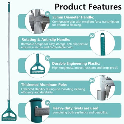 60 Inch Industrial Mop Handle Commercial mop Handle Heavy Duty Industrial mop Bucket mop Handles Heavy Duty Commercial mop Head Replacement and Handles mop Stick Replacement Mop Stick - color: Green