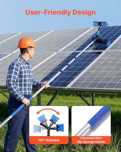 VEVOR Solar Panel Cleaning Kit, 20 ft, Water Fed Pole Kit with Cleaning Brush, Soap Dispenser, Extendable Aluminum Telescopic Pole, 180° Rotatable Brush Head, for Roof Mounted Solar Panels, Windows - size: 20 Ft