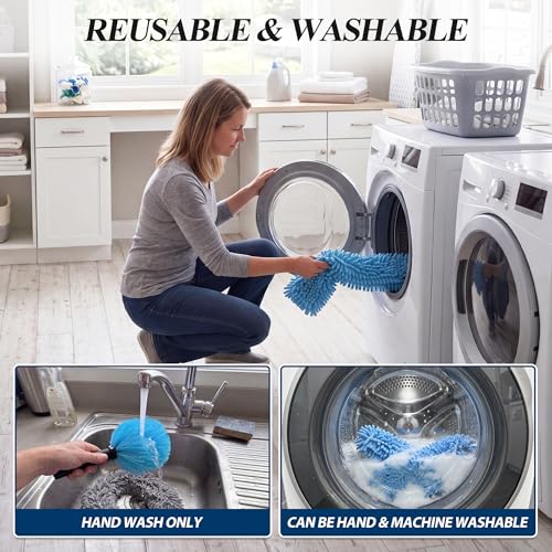 COVERONICS 20FT High Duster Cleaning Tools with 3-12FT Extension Poles - Reusable Fan Duster Cleaning Kits with Ceiling Fan Cleaner Duster, Window Squeegee, Microfiber Feather Duster & Cobweb Duster - size: 12 FT