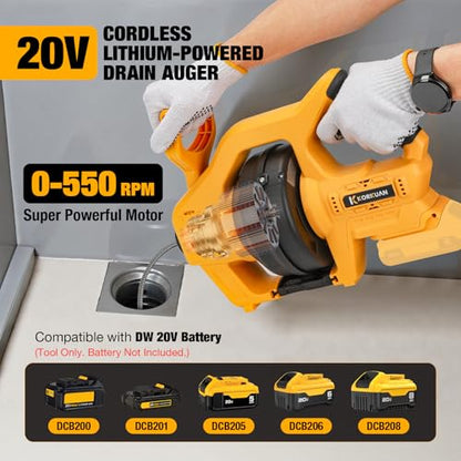 Cordless Drain Auger Compatible with Dewalt 20V Battery, Auto-Feed Plumbing Drain Snake with 23.62FT Replaceable Cable, Drain Clog Cleaner Tool for Sink, Toilet, Bathtub, Sewer (Battery Not Included)