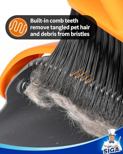 MR.SIGA Broom and Dustpan Set with Long Handle, Stand Upright Broom with Dustpan Combo for Cleaning Office, Garage, Lobby, Lightweight Sweeping Set, 51.7"(131 cm) Long Handle, Gray & Orange - color: Gray & Orange