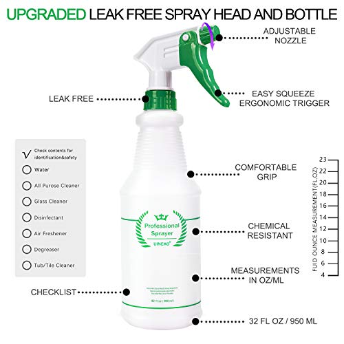 Plastic Spray Bottle 2 Pack, 32 Oz, All-Purpose Heavy Duty Spraying Bottles Leak Proof Mist Empty Water Sprayer for Cleaning Solution, Essential Oils, Hair, Planting with Adjustable Nozzle - Green - color: Green
