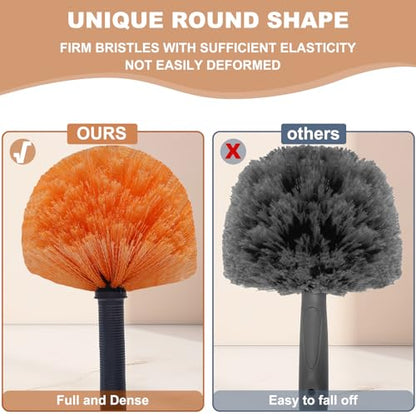 2 Pack Orange Twist-On Cobweb Duster Head Brush, Fits Standard 3/4 inch Threaded Poles, Attachment Brush, Spider Web Duster for Outdoor & Indoor Cleaning