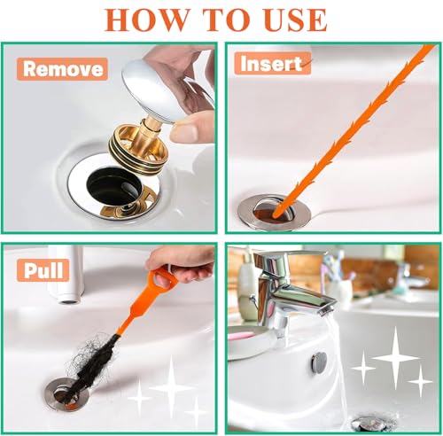 Drain Snake Hair Drain Clog Remover Tool, 25-Inch Flexible Pipe and Tub Drain Strainers with Grip Handle, Hair Catcher for Bathroom, Sink, Bathtub, Kitchen, 5 Pack