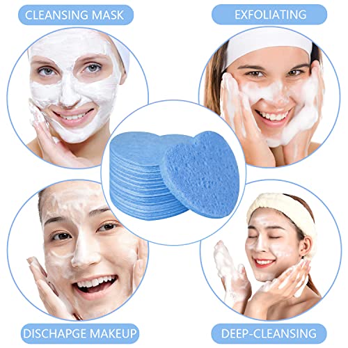 100-Count Compressed Facial Sponges for Estheticians Heart Shape Natural Cellulose Sponge Professional Cosmetic Spa Sponges for Face Cleansing, Massage, Pore Exfoliating, Mask, Makeup Removal, Blue - color: 100- Pack Blue