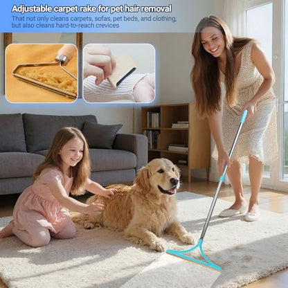 3 in 1 Carpet Rake for Pet Hair Removal 55" Long for Pet Hair,Cat Hair Remover with 3 Modes Adjustable Handle,Reusable Pet Hair Remover Deep Hair Cleaner Remover Tool for Rugs, Mats, Couch, Furniture